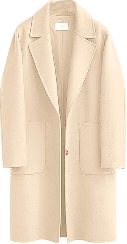 اومون معاطف صوف للنساء بياقة مدببة بازرار متوسطة الطول معاطف البازلاء الدافئة السميكة in Kuwait