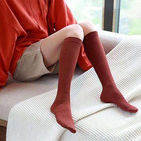 KLCM 6 Pairs Super Stretchy Opaque Knee High Pretty Dress Sock for Women, Brilliant Colors, Aesthetic Comfy Trouser Nylon Socks, Multicolor in Kuwait