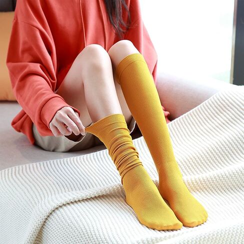 KLCM 6 Pairs Super Stretchy Opaque Knee High Pretty Dress Sock for Women, Brilliant Colors, Aesthetic Comfy Trouser Nylon Socks, Multicolor in Kuwait