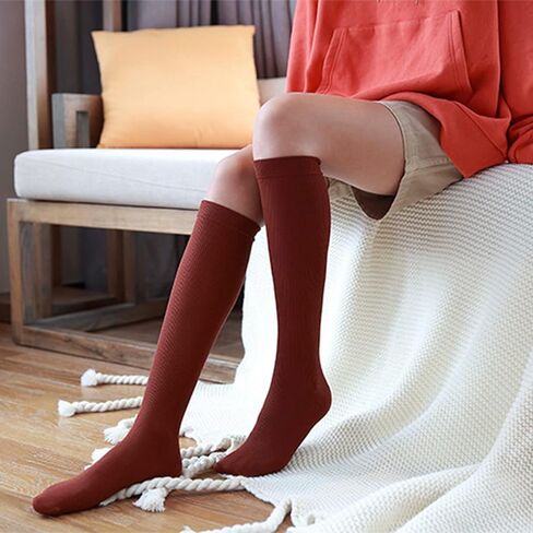 KLCM 6 Pairs Super Stretchy Opaque Knee High Pretty Dress Sock for Women, Brilliant Colors, Aesthetic Comfy Trouser Nylon Socks, Multicolor in Kuwait