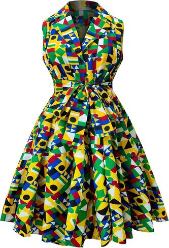 African Print Sleeveless Dress Ankara Lace-up Wax Fashion Dresses in Saudi Arabia