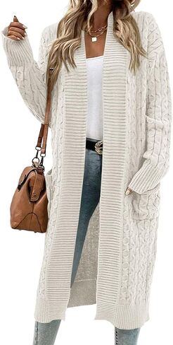 Onedreamer Womens Long Cardigan Cable Knit Open Front Long Sleeve Sweater Coats with Pockets in Kuwait