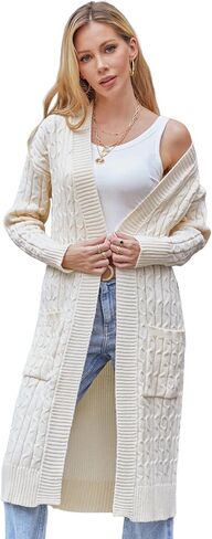 Onedreamer Womens Long Cardigan Cable Knit Open Front Long Sleeve Sweater Coats with Pockets in Kuwait