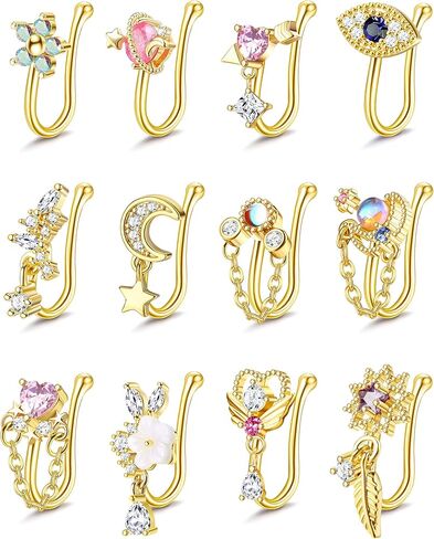 Subiceto 12 قطعة من حلقات الأنف المزيفة للنساء، أصفاد الأنف المتدلية، مشبك صناعي على حلقة الأنف للأنف غير المثقوب ذهبي in Kuwait