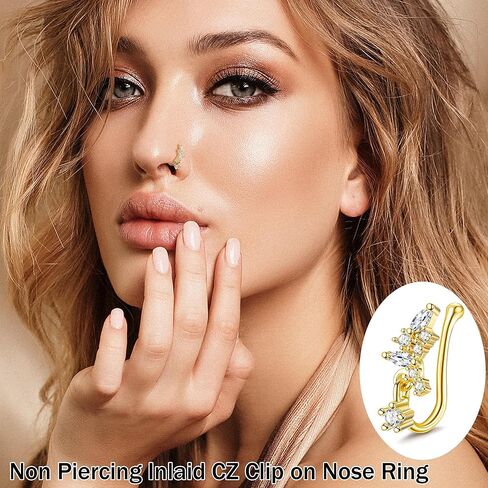 Subiceto 12 قطعة من حلقات الأنف المزيفة للنساء، أصفاد الأنف المتدلية، مشبك صناعي على حلقة الأنف للأنف غير المثقوب ذهبي in Kuwait