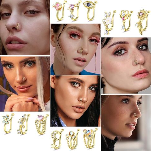 Subiceto 12 قطعة من حلقات الأنف المزيفة للنساء، أصفاد الأنف المتدلية، مشبك صناعي على حلقة الأنف للأنف غير المثقوب ذهبي in Kuwait
