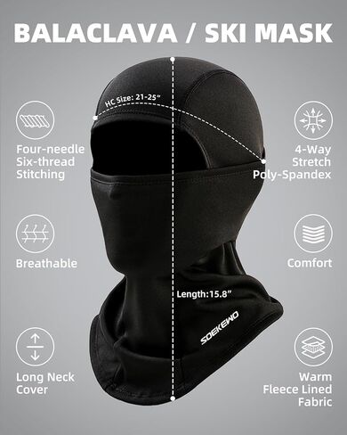 SoeKewo بالاكلافا قناع التزلج الشتوي مقاوم للرياح الرقبة الدافئة الصوف قناع الوجه الحراري يغطي للطقس البارد التزلج على الدراجات النارية ركوب الدراجات الرجال النساء، أسود in Kuwait