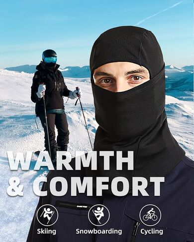 SoeKewo بالاكلافا قناع التزلج الشتوي مقاوم للرياح الرقبة الدافئة الصوف قناع الوجه الحراري يغطي للطقس البارد التزلج على الدراجات النارية ركوب الدراجات الرجال النساء، أسود in Kuwait