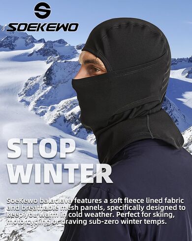 SoeKewo بالاكلافا قناع التزلج الشتوي مقاوم للرياح الرقبة الدافئة الصوف قناع الوجه الحراري يغطي للطقس البارد التزلج على الدراجات النارية ركوب الدراجات الرجال النساء، أسود in Kuwait