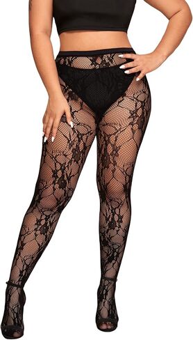WDIRARA Women's Plus Size Fisnnet Stocking Patterned Tights High Waist Mesh Pantyhose in Kuwait
