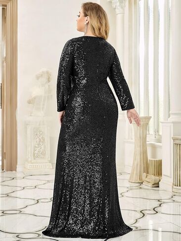 Ever-Pretty Women's Plus Size Long Sleeve Slit Sequin Maxi Evening Dresses 0824-PZUSA in Kuwait