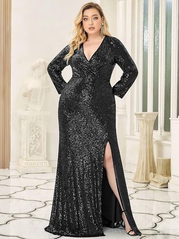 Ever-Pretty Women's Plus Size Long Sleeve Slit Sequin Maxi Evening Dresses 0824-PZUSA in Kuwait