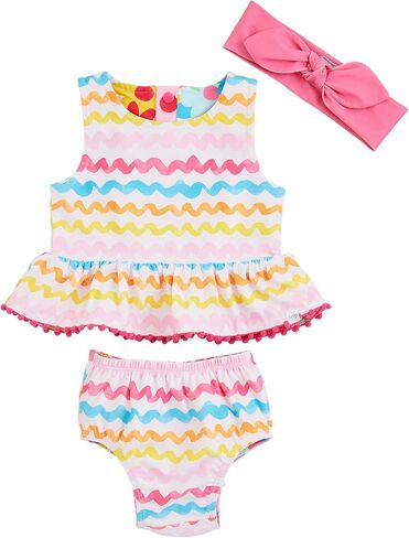 Mud Pie Girls' Standard Rainbow Reversible Two Piece with Headband in Kuwait