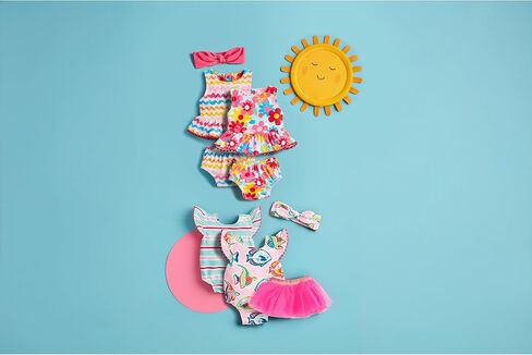 Mud Pie Girls' Standard Rainbow Reversible Two Piece with Headband in Saudi Arabia