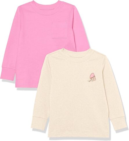 Amazon Essentials Unisex Kids and Toddlers' Long-Sleeve Rib Cuff T-Shirt, Pack of 2 in Saudi Arabia