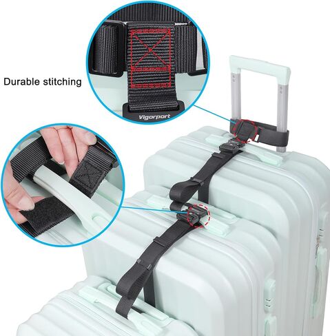 Vigorport إضافة أحزمة الأمتعة للحقيبة، حزام قابض السترة لحقيبة الظهر للسفر، حزام حقيبة الأمتعة، إضافة حقيبة ملحقات مرفقة قابلة للتعديل لتوصيل أمتعتك الثلاثة معًا وإكسسوارات السفر in Kuwait