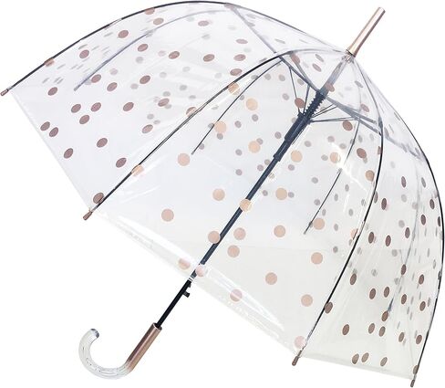 SMATI Paris - Lady’s Clear Birdcage Umbrella in Coppery Metallica color Dots – Transparent; Windproof; Auto open; Crystal style handle; French design; Dome shape umbrella in Kuwait
