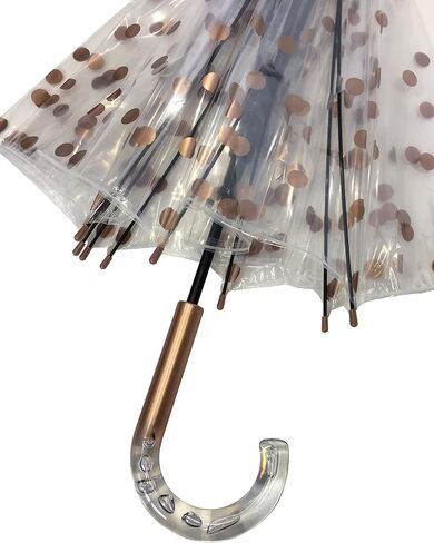 SMATI Paris - Lady’s Clear Birdcage Umbrella in Coppery Metallica color Dots – Transparent; Windproof; Auto open; Crystal style handle; French design; Dome shape umbrella in Kuwait