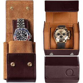 QWATCHBANDS حافظة جلدية واحدة لساعة السفر + حقيبة جلدية لساعة السفر (بني/أسمر) in Kuwait