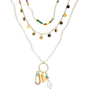 Vonluxy Layered Beaded Necklaces for Women,Boho Colorful White Beaded Jewelry Necklace Beach Jewelry Crystals Paperclips Seashell Long Beaded Handmade Necklaces for Teen Girls
