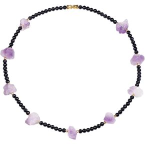 قلادة من الكريستال الجمشت الخام من Lightock للنساء من حجر السج الأسود قلادات مطرزة ببلورات شفاء وأحجار كريمة 18 بوصة in Kuwait