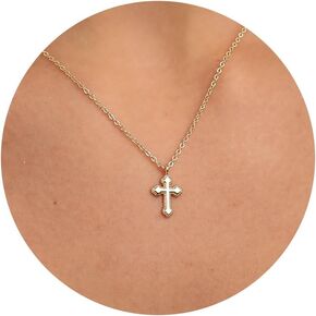 MARYLAX Cross Necklace for Women Girls, Dainty Gold Sideways Cross Necklace 14K Gold Plated Tiny Simple Cross Pendant Necklaces for Women Trendy Jewelry Gift