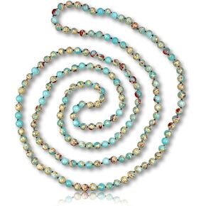 MGR MY GEMS ROCK! 6-8MM Beaded and Hand Knotted Polished Genuine Stone Multi-layer Long Endless Infinity Chakra Mala Style Statement Necklace For Men or Women, 60 Inch Long. in Kuwait