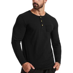 Ychnaim Mens Fashion Henley Shirts Cotton Casual Long Sleeve Button T-Shirt with Pocket