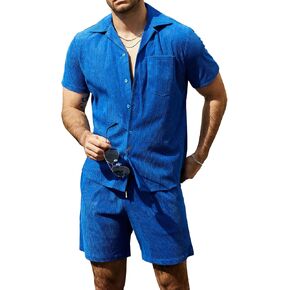VATPAVE أطقم هاواي قصيرة للرجال كاجوال بأكمام قصيرة وأزرار للأسفل للشاطئ، قمصان صيفية مكونة من قطعتين in Kuwait