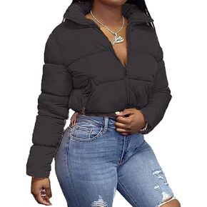 KANSOON Women's Winter Cropped Puffer Jacket Long Sleeve Full Zip Lightweight Warm Quilted Down Coats