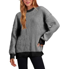 سترة Lvatr الشنيل للنساء لخريف 2023 بلوفر مخطط غير رسمي بأكمام طويلة وكتلة ملونة متماسكة in Kuwait