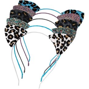 Lirila Double-Side Sparkly Glitter Sequin Ear Headbands 5 Pcs Kitty Leopard Print for Women and Girls Metal Hoop Shiny Hairbands for Festival Party Decorations and Cosplay Makeup in Kuwait