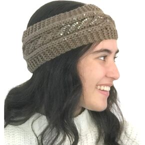 عصابة رأس نسائية محبوكة مكتنزة من Silver Fever®، غطاء للأذنين (أبيض مع كريستالات) in Kuwait