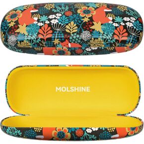 molshine Hard Shell PU Leather Glasses Case,Travel Portable Eyeglass Case for Men Women Girl Travel Study Work