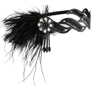 WLLHYF 1920s Flapper Headband, 20s Feather Hair Band Vintage Feather Crystal Headpiece Gatsby Party Accessories for Women