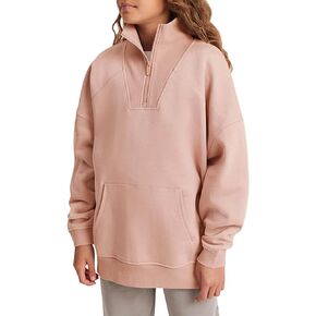 Haloumoning Girls Quarter Zip Sweatshirts Oversized Pullover Long Sleeve Mock Neck Warm Fleece Clothes