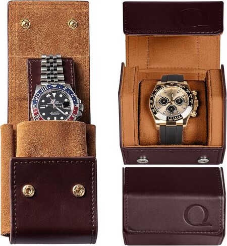 QWATCHBANDS حافظة جلدية واحدة لساعة السفر + حقيبة جلدية لساعة السفر (بني/أسمر) in Kuwait