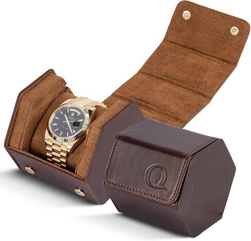 QWATCHBANDS حافظة جلدية واحدة لساعة السفر + حقيبة جلدية لساعة السفر (بني/أسمر) in Kuwait