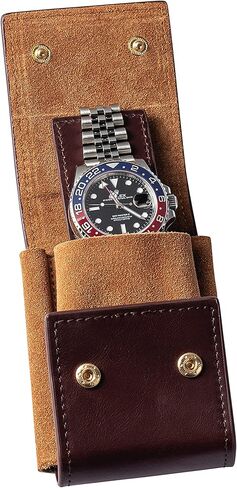 QWATCHBANDS حافظة جلدية واحدة لساعة السفر + حقيبة جلدية لساعة السفر (بني/أسمر) in Kuwait