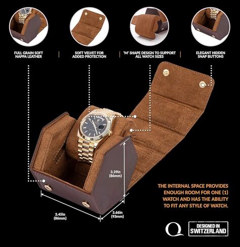 QWATCHBANDS حافظة جلدية واحدة لساعة السفر + حقيبة جلدية لساعة السفر (بني/أسمر) in Kuwait