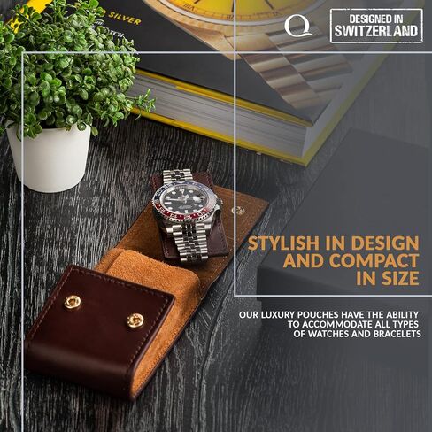 QWATCHBANDS حافظة جلدية واحدة لساعة السفر + حقيبة جلدية لساعة السفر (بني/أسمر) in Kuwait