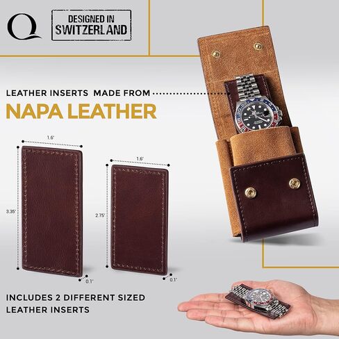 QWATCHBANDS حافظة جلدية واحدة لساعة السفر + حقيبة جلدية لساعة السفر (بني/أسمر) in Kuwait