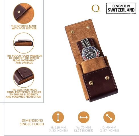 QWATCHBANDS حافظة جلدية واحدة لساعة السفر + حقيبة جلدية لساعة السفر (بني/أسمر) in Kuwait