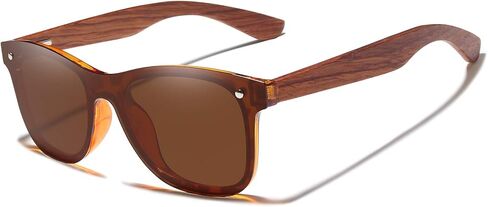نظارات شمسية خشبية من KINGSEVEN حماية من الأشعة فوق البنفسجية 400، عدسات عاكسة، إطار Bubinga خفيف للغاية B5504 in Kuwait