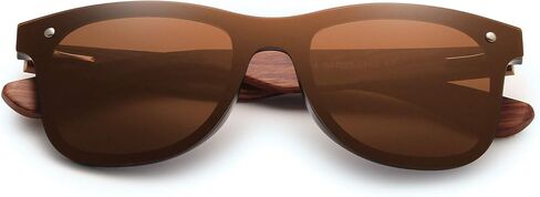 نظارات شمسية خشبية من KINGSEVEN حماية من الأشعة فوق البنفسجية 400، عدسات عاكسة، إطار Bubinga خفيف للغاية B5504 in Kuwait