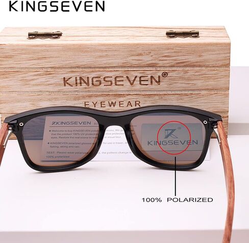 نظارات شمسية خشبية من KINGSEVEN حماية من الأشعة فوق البنفسجية 400، عدسات عاكسة، إطار Bubinga خفيف للغاية B5504 in Kuwait