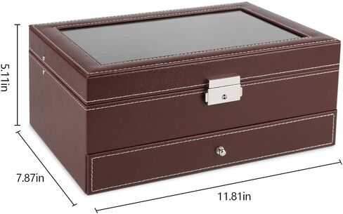 صناديق ساعات JS NOVA JUNS للرجال والنساء، 12 فتحة من جلد البولي يوريثان قابلة للقفل مع درج عرض المجوهرات، أسود in Kuwait