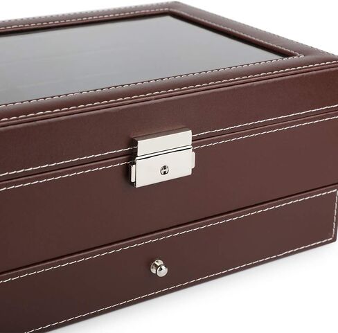 صناديق ساعات JS NOVA JUNS للرجال والنساء، 12 فتحة من جلد البولي يوريثان قابلة للقفل مع درج عرض المجوهرات، أسود in Kuwait