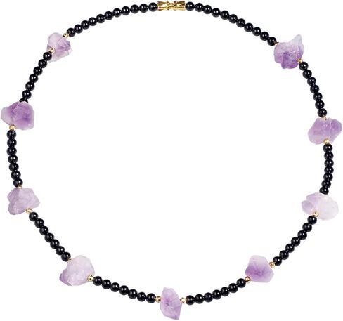 قلادة من الكريستال الجمشت الخام من Lightock للنساء من حجر السج الأسود قلادات مطرزة ببلورات شفاء وأحجار كريمة 18 بوصة in Kuwait