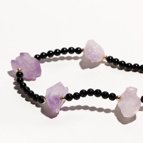 قلادة من الكريستال الجمشت الخام من Lightock للنساء من حجر السج الأسود قلادات مطرزة ببلورات شفاء وأحجار كريمة 18 بوصة in Kuwait